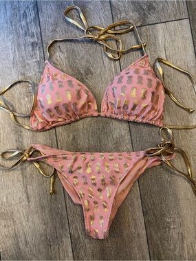 DOLL Swimwear brand Pink & Gold Pineapple Print Triangle Bikini